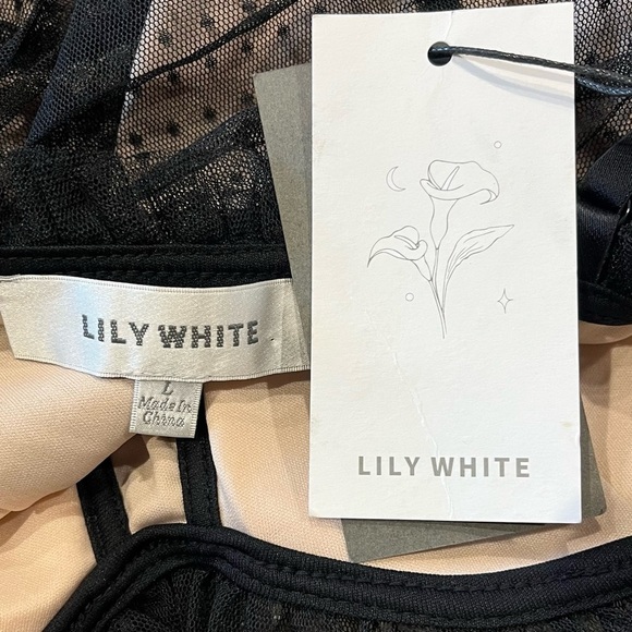 Lily White Bustier Size Large Black Mesh Swiss Dot NWT Whimsigoth Cropped Cami - Picture 7 of 9
